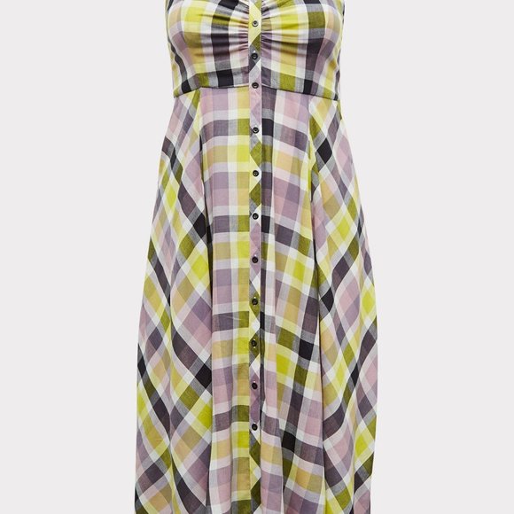 Torrid Multi Plaid Challis Button Front Midi Dress size 2 - Picture 1 of 8